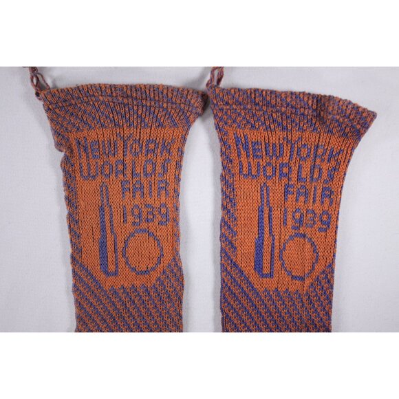 1939 New York Worlds Fair socks, Atomic Era Art Deco pair of socks in orange and - Picture 2 of 6